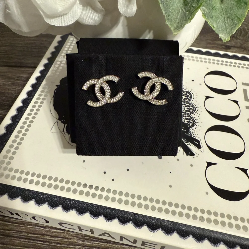 Chanel‎ Classic Silver Crystal CC Earrings